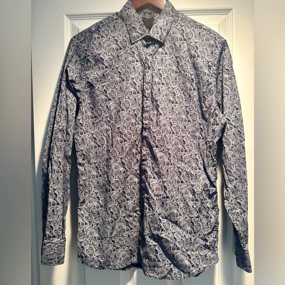 Pretty Green: Indigo Paisley, Cotton, Long Sleeved, Button Up Shirt, S